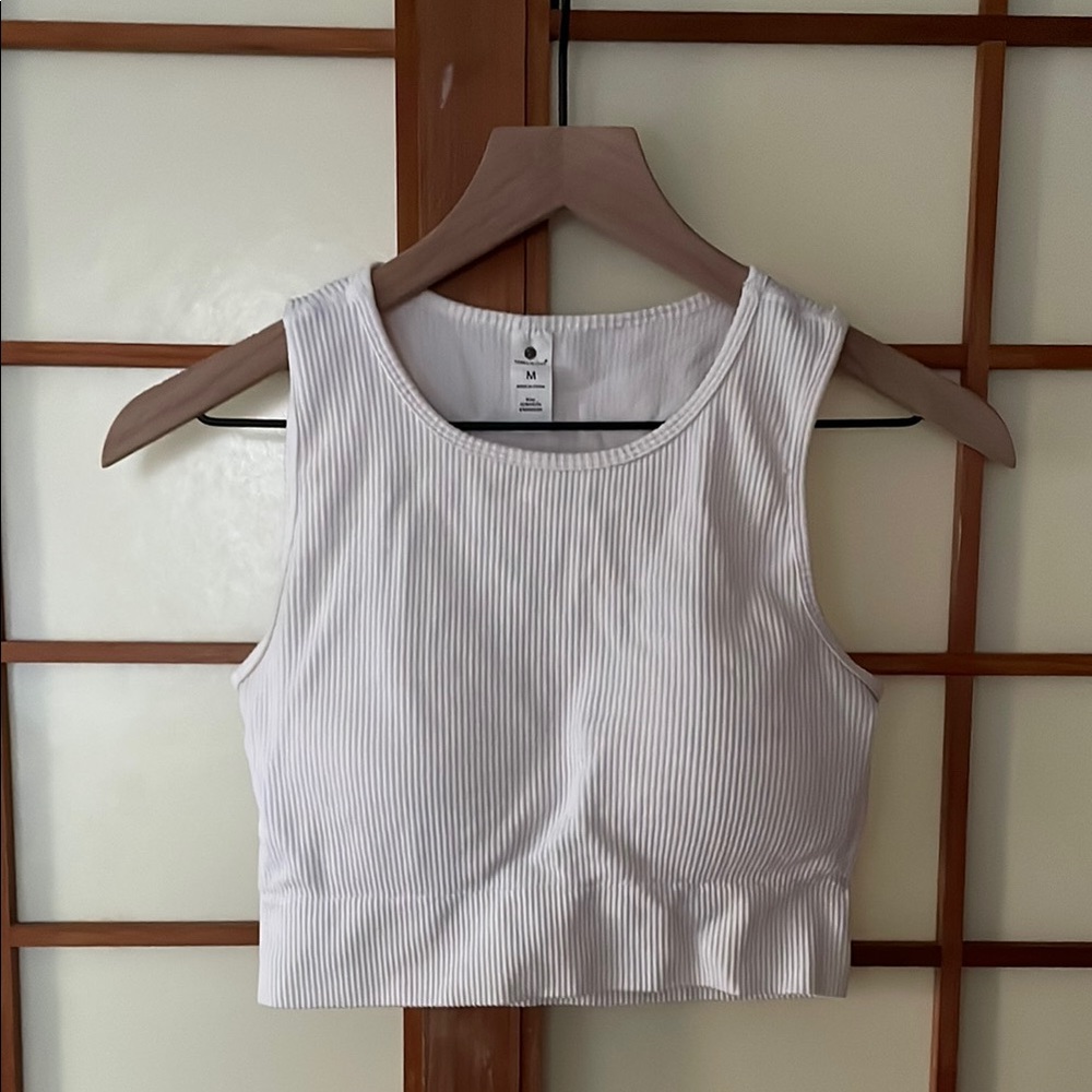 Yogalicious White Fitted Crop Tank Top